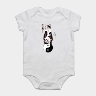 JAPANESE CAT IN SKULL,SKELETON TATTOOS ON YIN YANG SYMBOL Baby Bodysuit